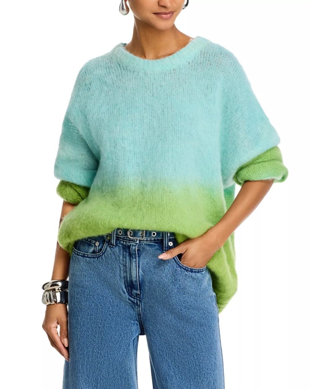 Essentiel Antwerp Women Pastel Blue Gradient Mohair Knit Oversize Sweater Size S